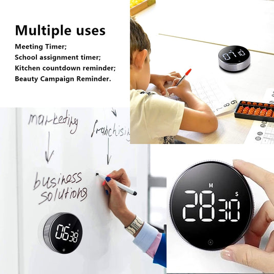Round Digital Timer Stopwatch HD LED Electronic Studying Meditation Fitness Countdown Alarm Kitchen Gadget Home Supplies
